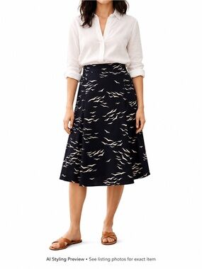 Banana Republic XS Navy Cream Abstract Print A-Line Midi Skirt